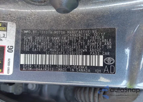 2018 Toyota Corolla Le из США, поврежденный, VIN 2T1BURHEXJC997002